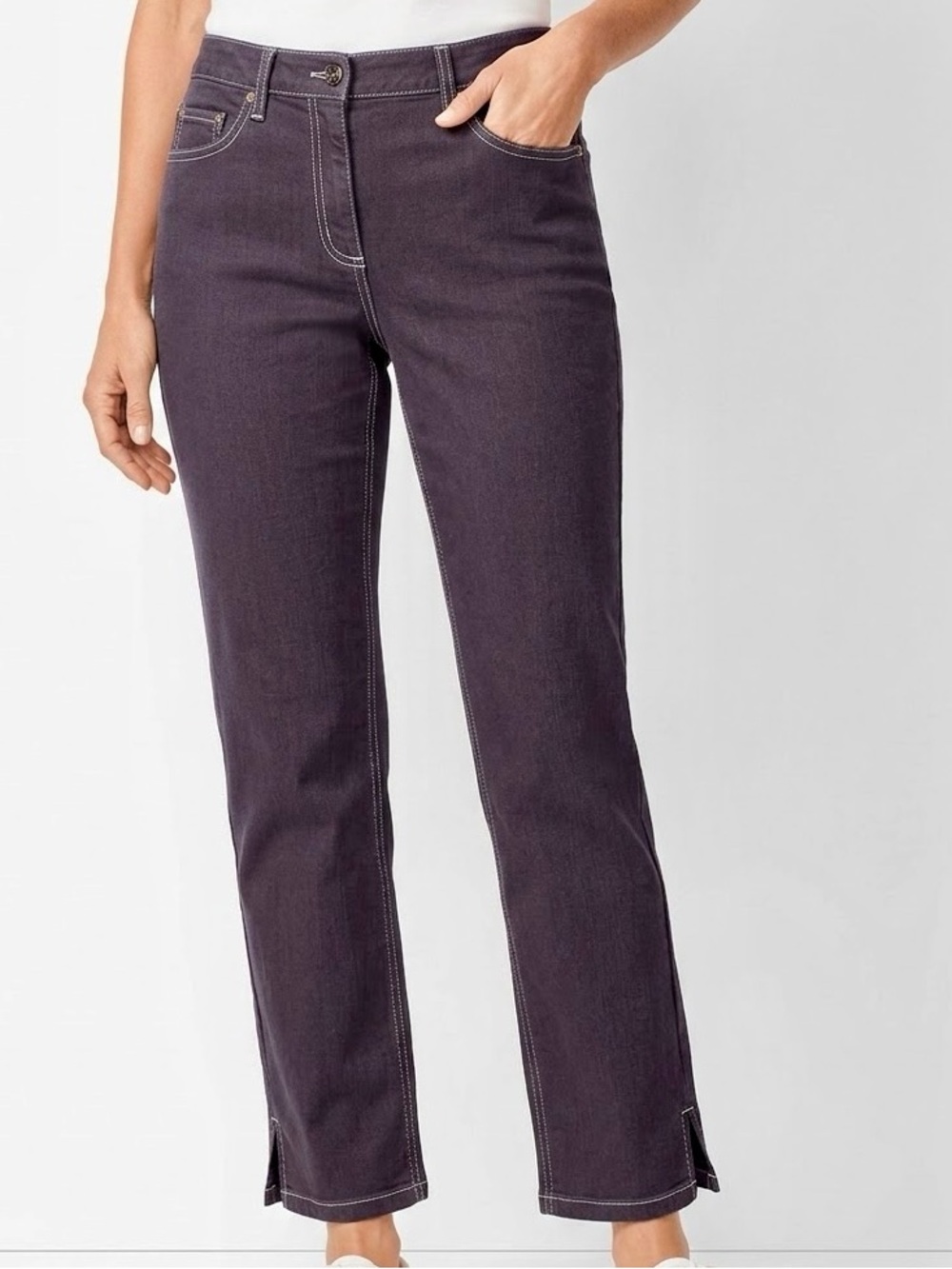 TALBOTS Stretchy Blue Grey Ankle-Length Straight Jeans w Split Hem — #LHP